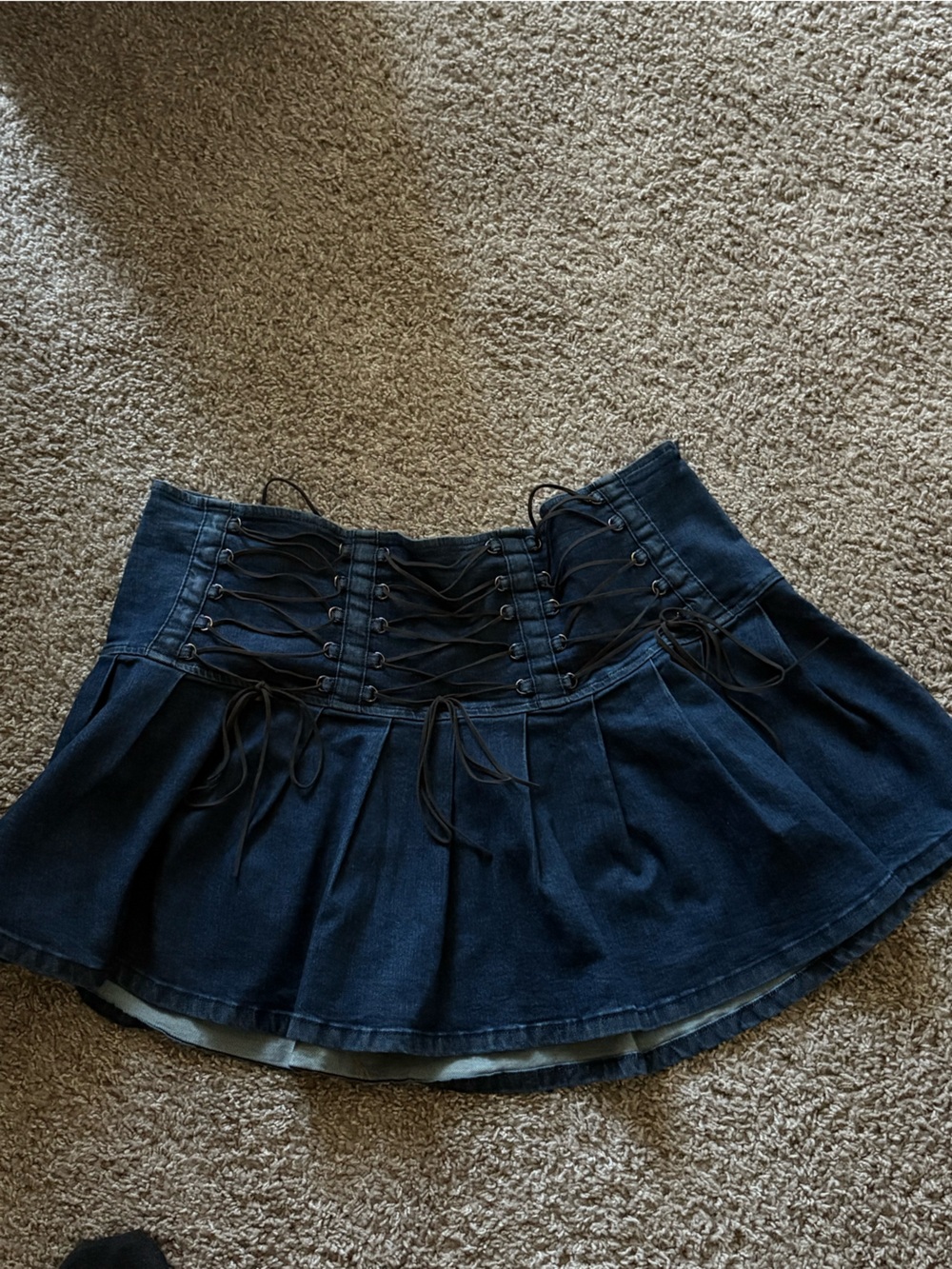 Current Mood Dark Blue Corset Lace-Up Denim Mini Skirt